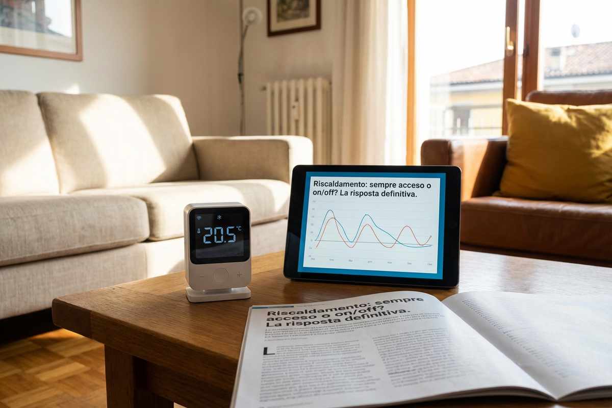 Termostato digitale con impostazioni di temperatura per riscaldamento domestico.