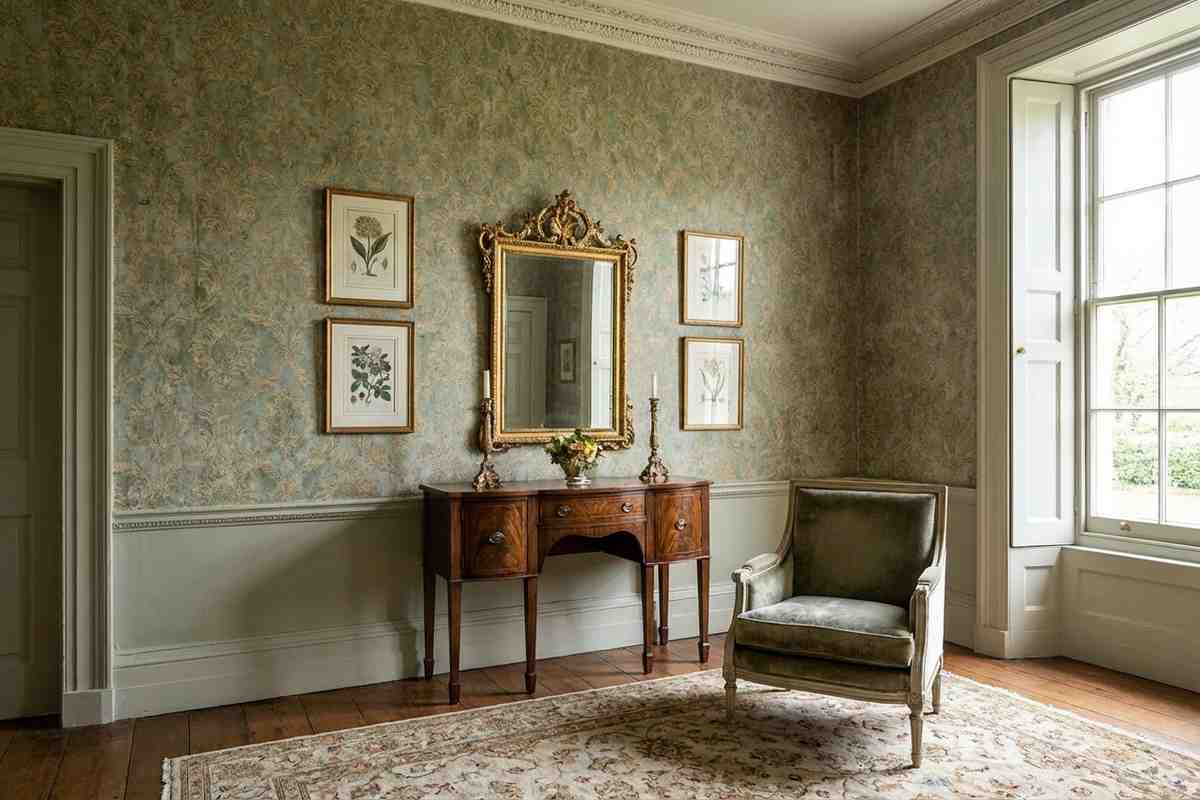 Pareti d'epoca con dettagli decorativi eleganti e raffinati.